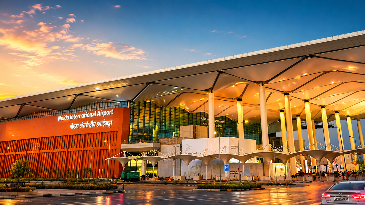Noida International Airport infrastructure development driving property price growth in Greater Noida and Yamuna Expressway region..